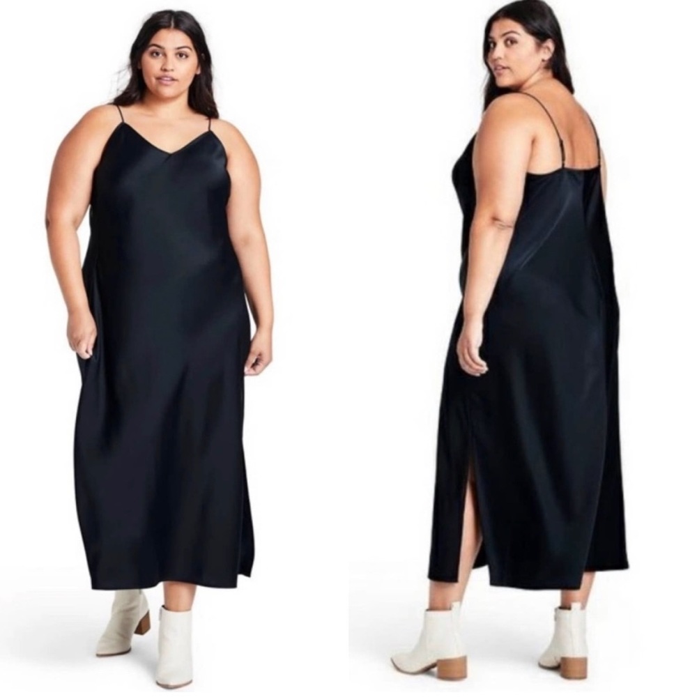 Nili Lotan x Target Navy Blue Slip Dress V Neck Maxi Satin Women's